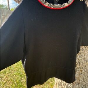 Clasic St. John Black Crewneck Sweater with Red & Gold Trim